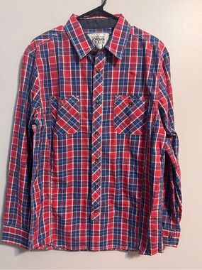 Jordan Craig Men's Large Red Navy Plaid Button Down Long Sleeve Shirt NWOT
